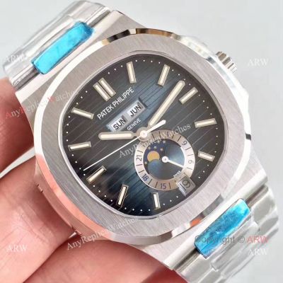 Swiss Replica Patek Philippe Nautilus SS Blue Dial Day Date Moonphase Watch